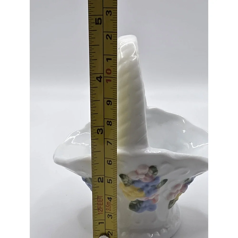 vintage porcelain basket And Vase With Beautiful Blue Pink Yellow Flowers